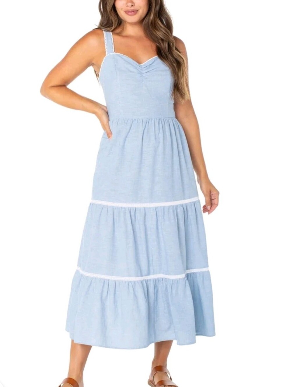 Celebrity Pink Sleeveless Lace Trim Tiered Maxi Dress Size Small NWT